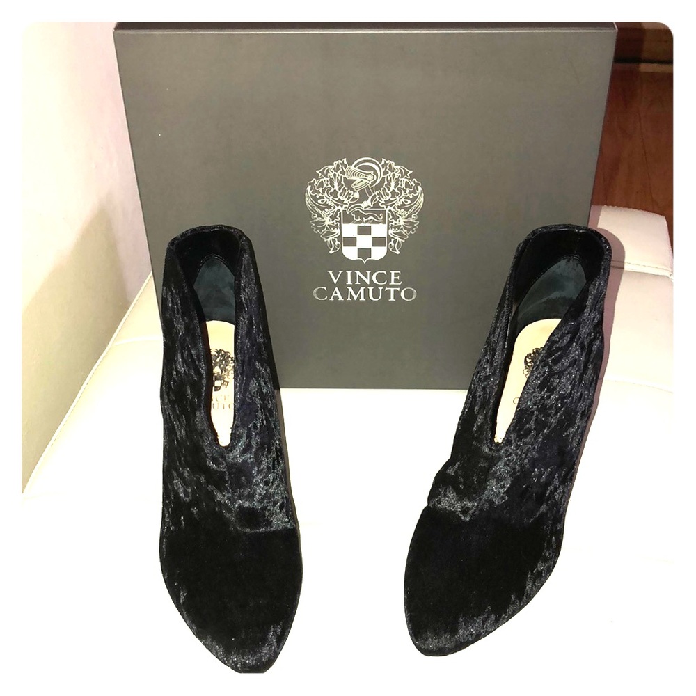 Black crushed velvet booties